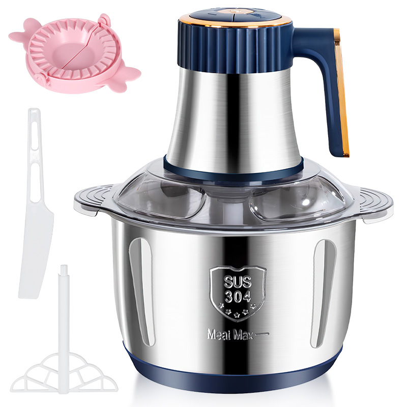 Moedor de Carne Elétrico 5L 500W 40000RPM e Processador de Alimentos, Cortador de Vegetais Multifuncional em Aço Inoxidável com 5 Velocidades
