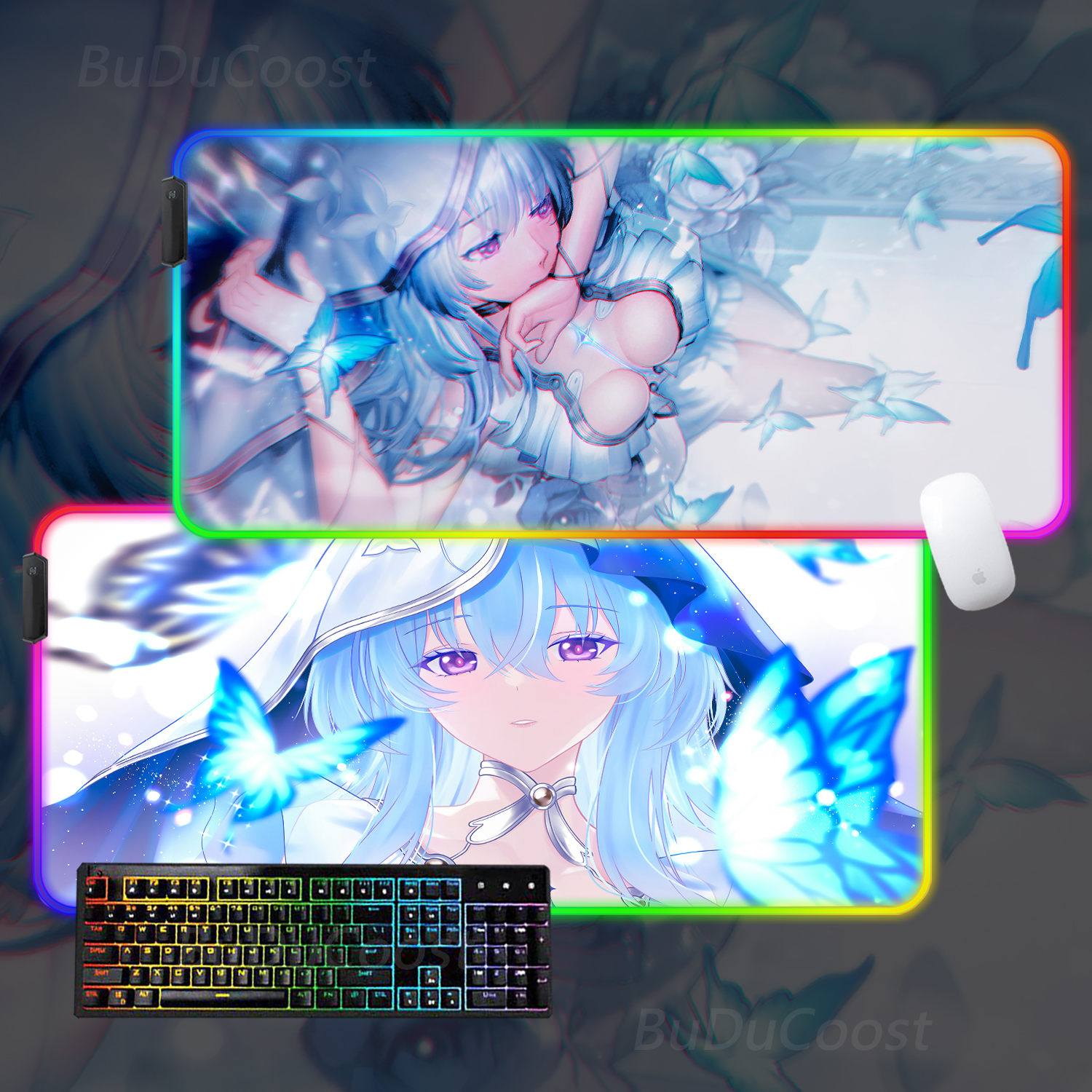 Wuthering shorekeeper อิเล็กทรอนิกส์กีฬาพีซีสำนักงานการพิมพ์สูงโต๊ะการเล่นเกม RGB ล็อคคอมพิวเตอร์เรืองแสงแผ่นรองเมาส์