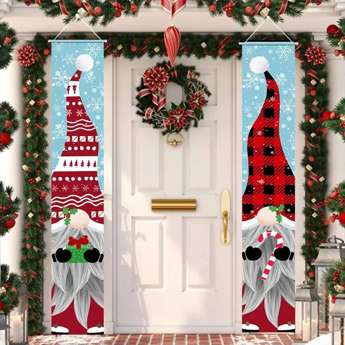 2 pezzi-1 paio di distici natalizi, panno appeso in stile fiocco di neve di babbo natale, bandiera appesa con decorazione atmosfera festiva