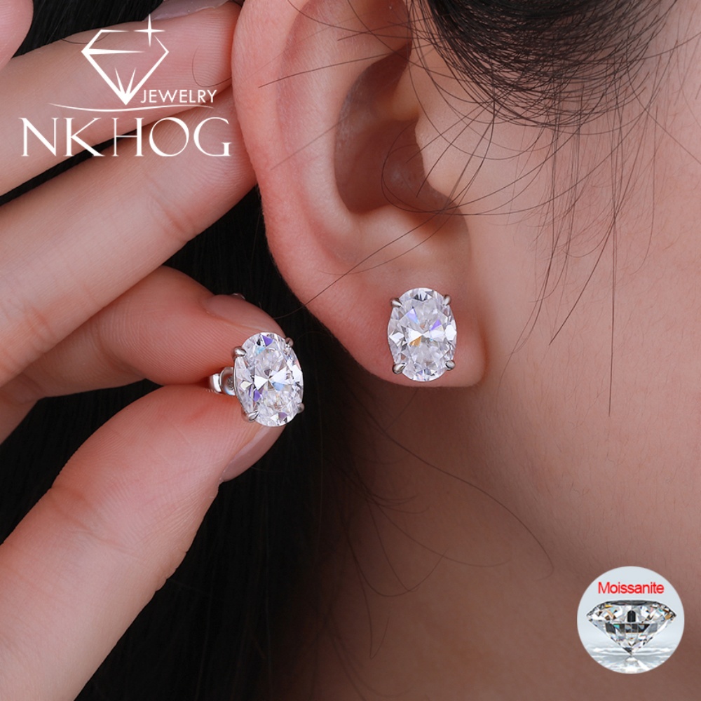 NKHOG 1-4CT ovale Moissanite boucles d'oreilles S925 argent scintillant diamant clous d'oreille pour femmes hommes mariage 18K plaqué bijoux GRA