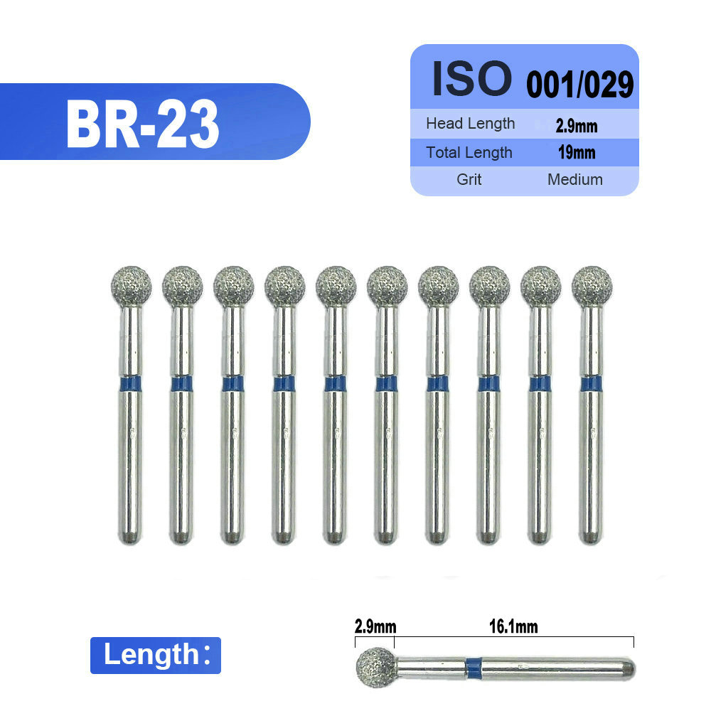 10 ชิ้น/เซ็ต Dental Diamond Burs เจาะทันตกรรม Burs เพชร Medium FG 1.6M สําหรับ Handpiece ความเร็วสูง BR-23