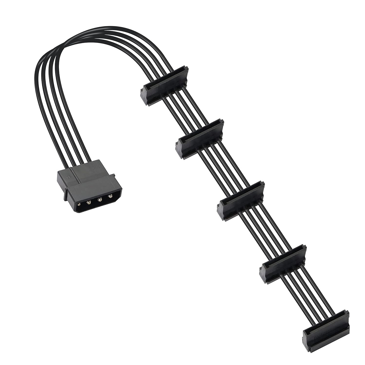 Wysokiej jakości, praktyczny i wytrzymały kabel zasilający do serwera PC, 4-pinowy IDE Molex na 5 SATA, adapter rozdzielający, przewody 18AWG, czarny, 40 cm, 1 sztuka.