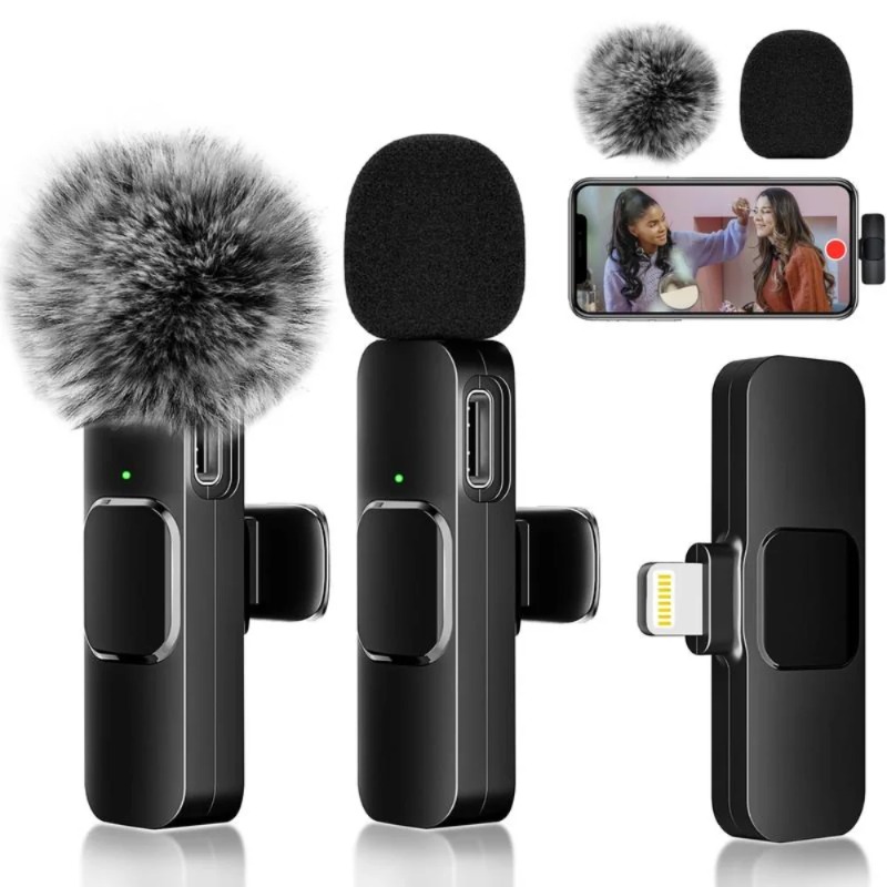 2Pcs Wireless Lavalier Microphone Mini Clip On Lapel Mic Compatible With iPhone Android iPad Vlog Live Streaming Recording