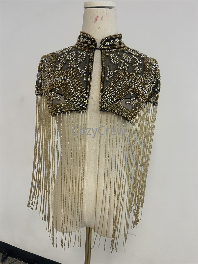 Retro Luxus Pailletten-Verzierte Fransen-Quasten Kurze Bolero-Jacke, Eleganter Formeller Damen-Bolero Cape Schal Wickel-Pailletten-Abendmantel