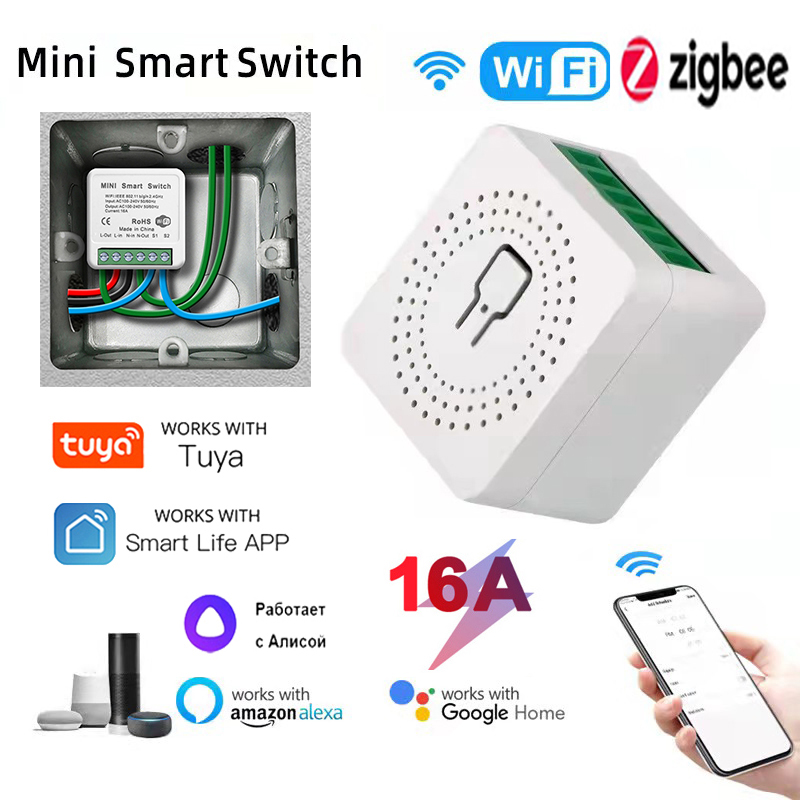 16A Tuya Ewelink Zigbee WIFI Mini interruptor de luz inteligente DIY interruptor de Control remoto de 2 vías con Alexa Alice Google Home Smart Life