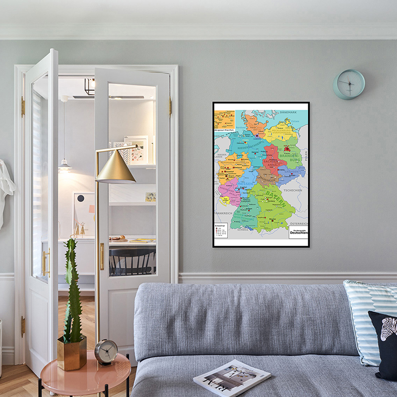 42*59cm mapa niemiecka na ścianę dekoracyjny nadruk na płótnie malarstwo plakat artystyczny salon Home Decor przybory szkolne