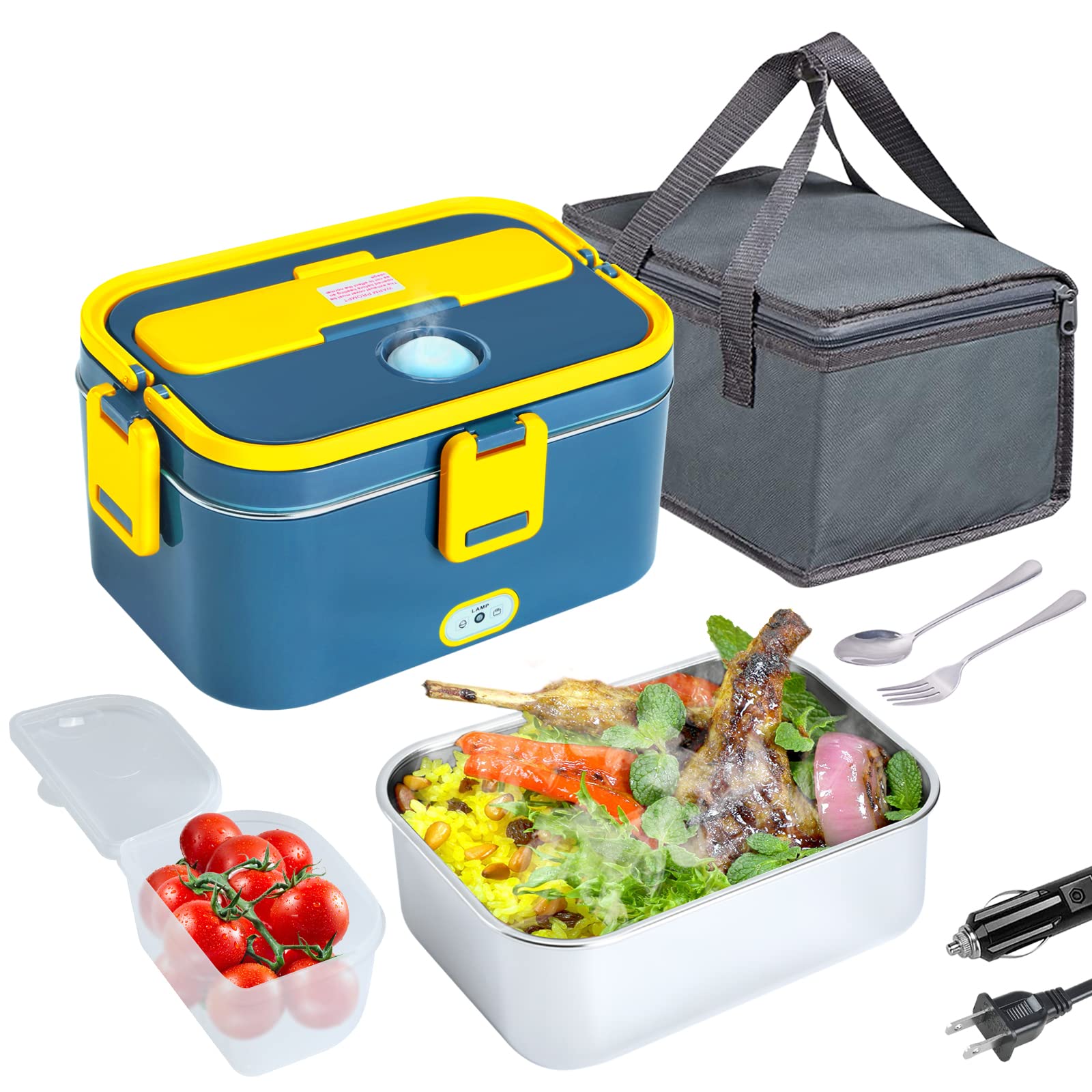 Fiambrera con calefacción eléctrica de acero inoxidable de 1,8 litro, 12V, 24V, enchufe para coche, EE. UU., UE, Picnic escolar, calentador de alimentos portátil, contenedor