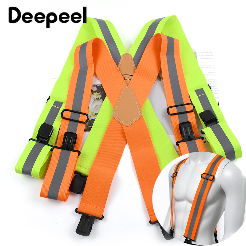 Deepeel 5*110cm suspensórios masculinos adultos x tipo 4 clipes suspensórios cinta fluorescente ajustável trabalho masculino jockstrap elástico cinto largo