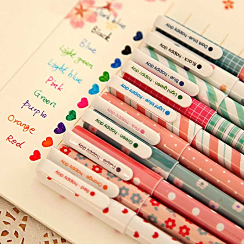 10 pièces/ensemble stylo de couleur fleur Animal étoile étoilée flore douce stylo Gel coloré 0.38mm stylos mignons pour papeterie scolaire