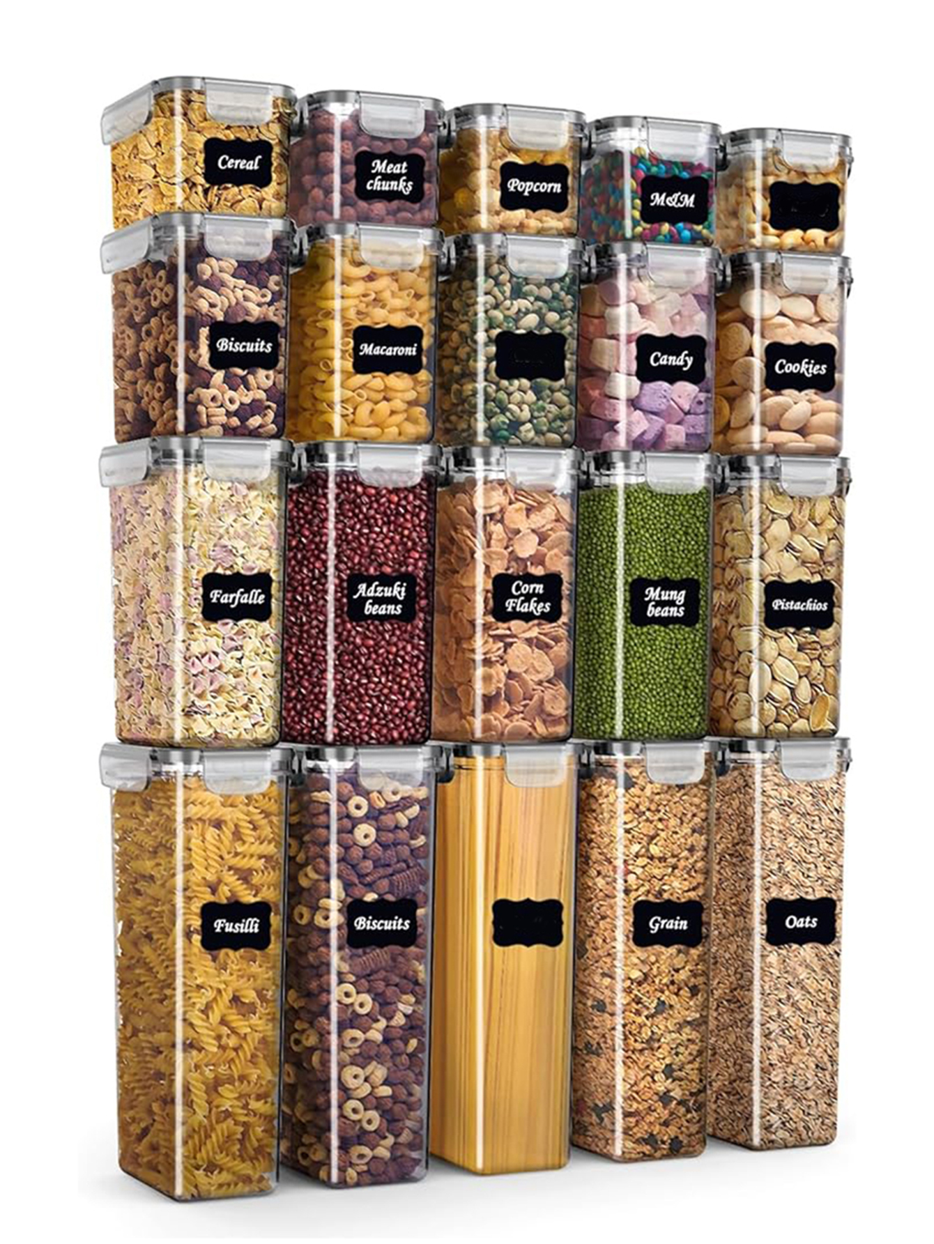 48 stuks, keukengadgets, verzegelde pastadozen met deksels, etiketten en markeringen - veelzijdige containers voor pasta, droogvoer
