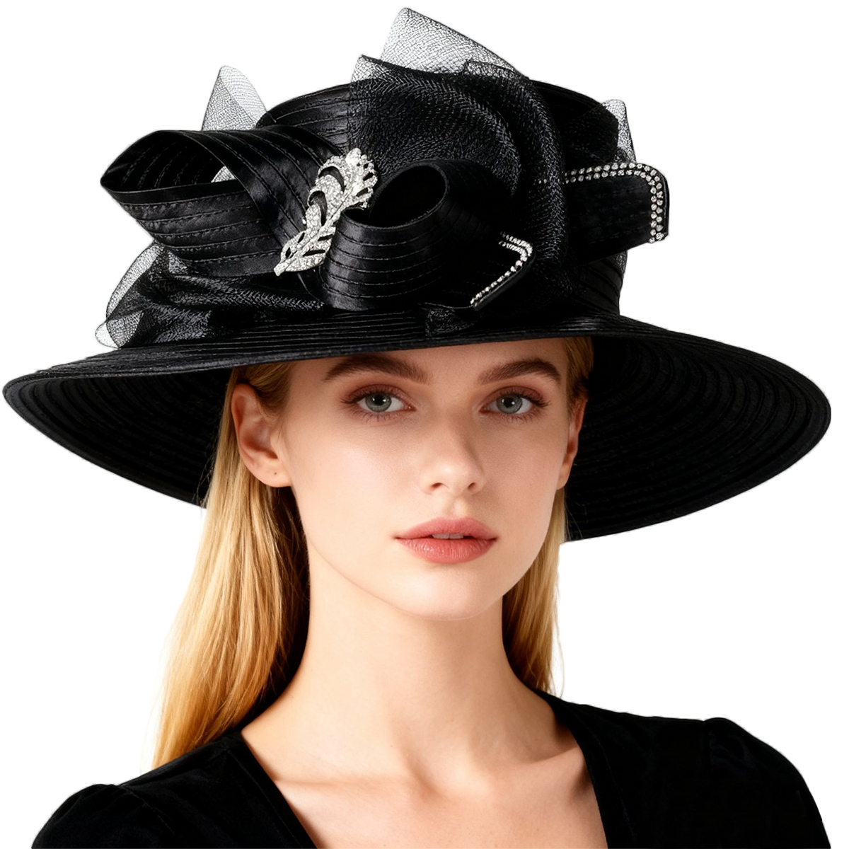Chapéu Feminino para Casamento e Igreja - Chapéu Bowler de Aba Larga com Laço, Viseira Plana Formal para Noivas e Festas, Ideal para Cerimônias e Eventos