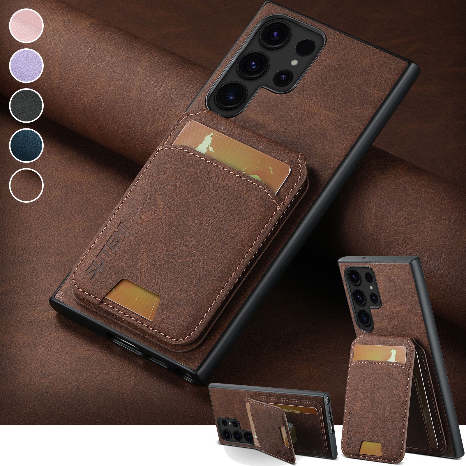 Dompet Kulit SUTENI Tempat Kartu dan Casing Ponsel Untuk Samsung Galaxy S26 Ultra S25 Plus S24 S23 S22 Note20