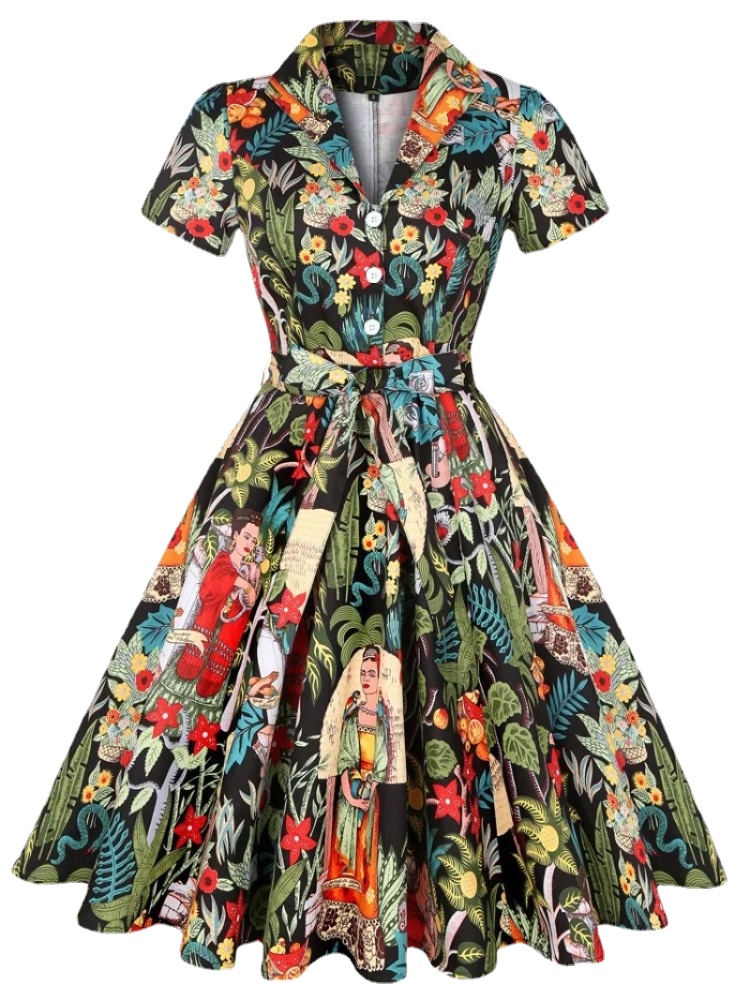 2024 nuevo Retro mujeres Túnica Vestido Vintage de manga corta 50s pasarela Rockabilly Vestido Pinup negocios todos los días Casual Swing Jurken