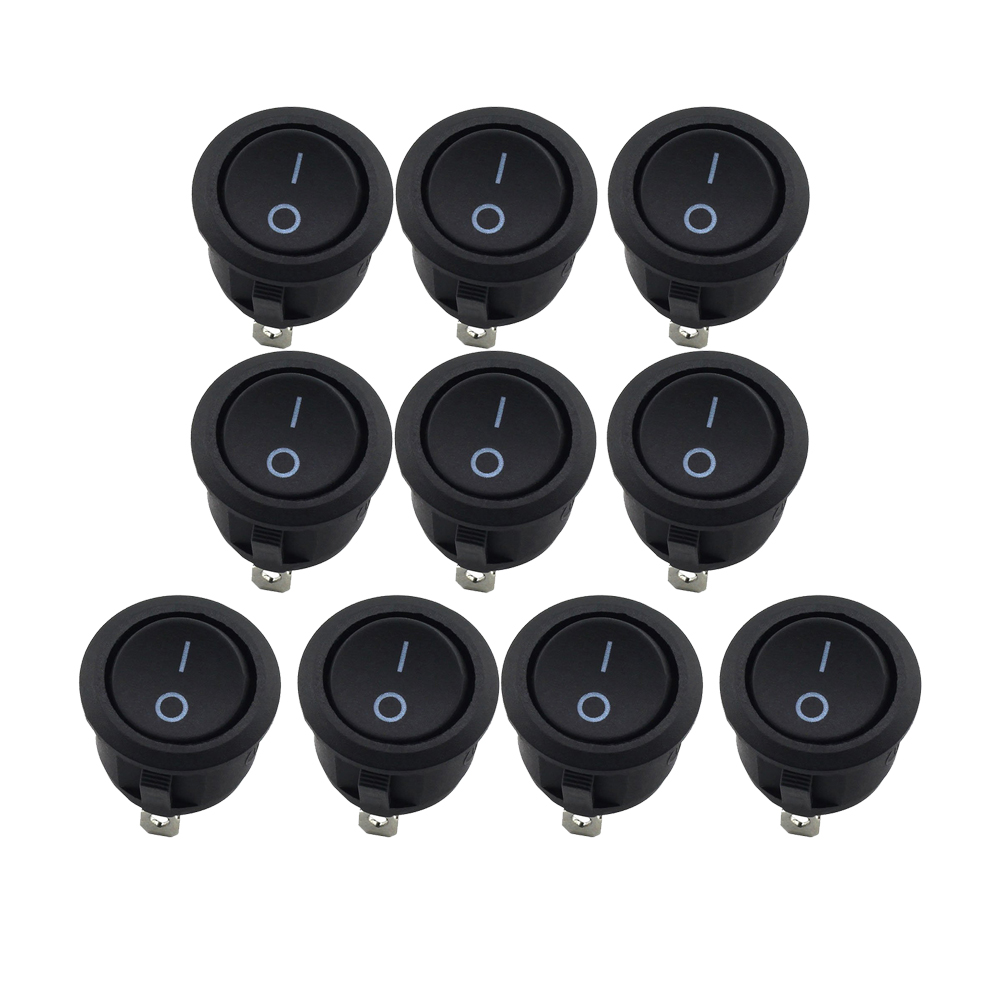 10 sztuk SPST Snap-in ON-Off 2-pinowy okrągły zatrzask Rocker Boat Switch Black AC 250V 6A 125V 10A do wymiany sprzętu gospodarstwa domowego