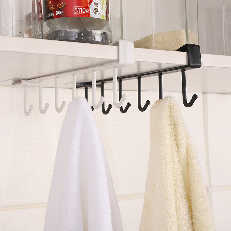Plastic 6 Hooks Storage Shelf Under Shelves Hanging Rack Utensils Holder Wardrobe Kitchen Bathroom Organizer Home Accessories