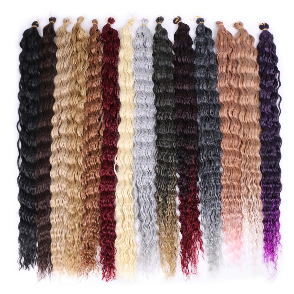 Extensiones de cabello trenzado Yaki ombré para mujer, pelo de ganchillo ondulado profundo preestirado sintético de 32 pulgadas, extensiones de fibra de alta temperatura