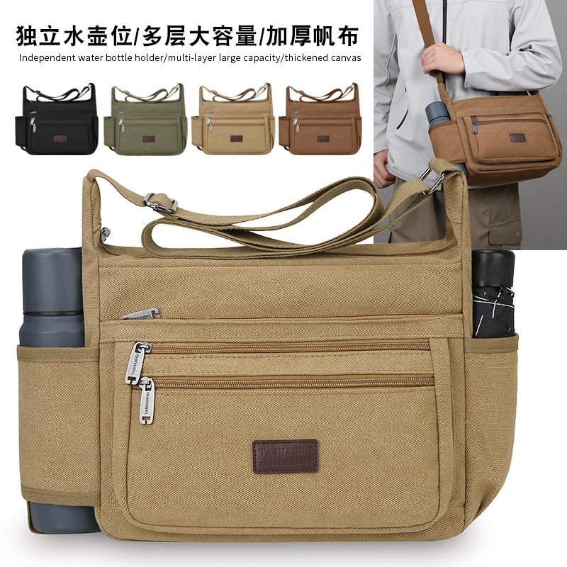 Bolsa de Ombro Masculina Casual e Elegante, Bolsa Transversal de Lona com Múltiplos Compartimentos, Ideal para Passeios Diários, Viagens e Deslocamentos