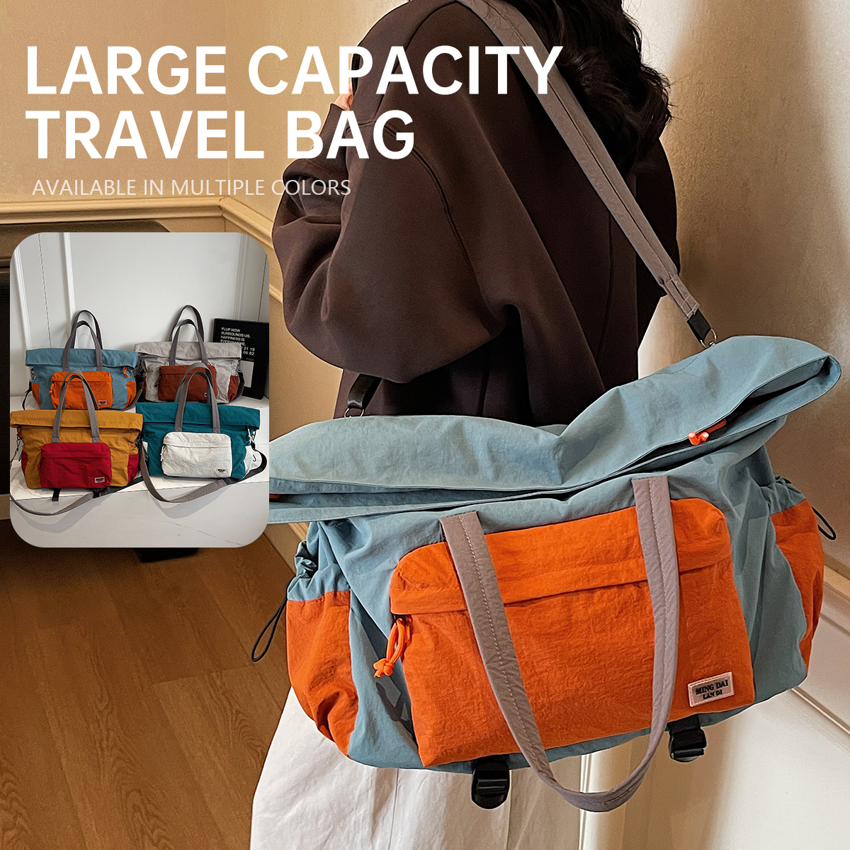 Borsa da viaggio leggera pieghevole per donna, borsa da palestra a tracolla espandibile di grande capacità, borsa da viaggio portatile per brevi distanze, borsa a tracolla da uomo per escursionismo e campeggio