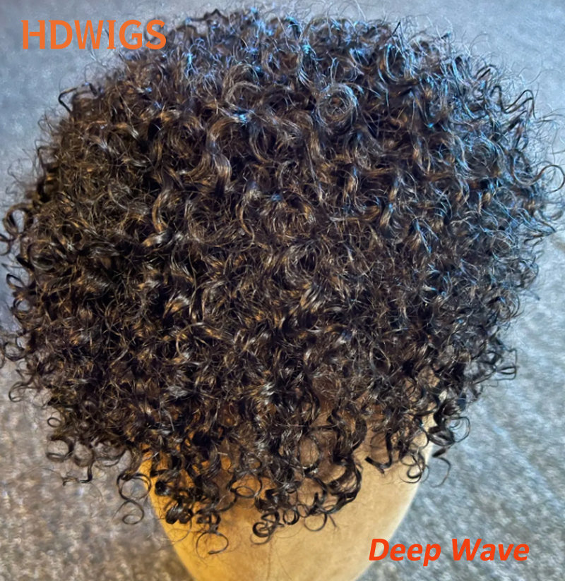 Rambut Palsu Pria Deep Wave Full PU 0.12-0.14cm ISKIN Dengan Simpul Prostesis Kapiler Wig Rambut Manusia India Keriting Alami