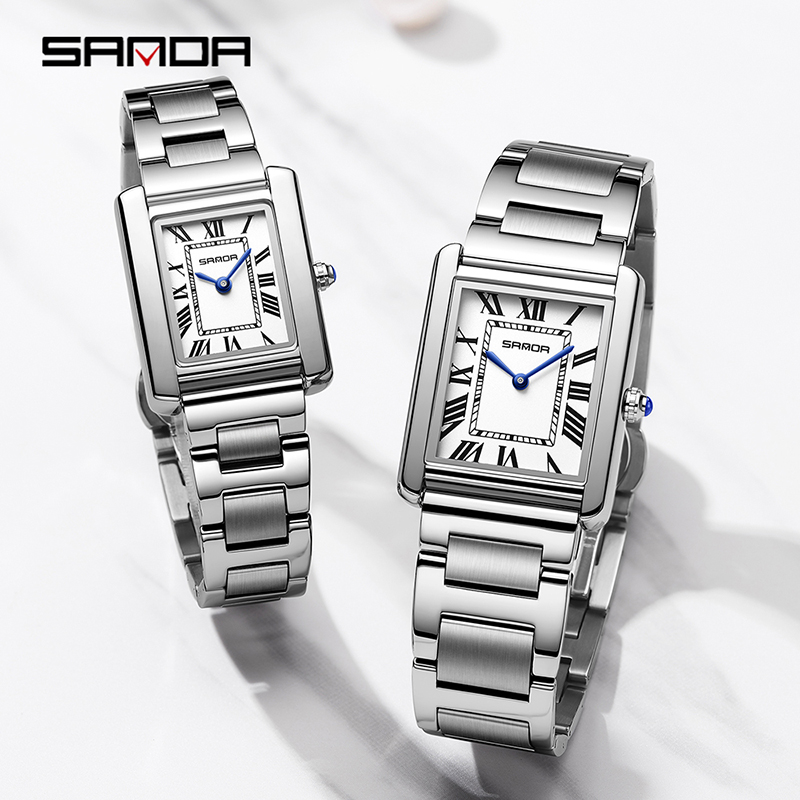 SANDA hommes montre à Quartz étanche décontracté mode Couple montre résistant à l'usure bracelet en acier inoxydable cadran carré conception femmes amant cadeau