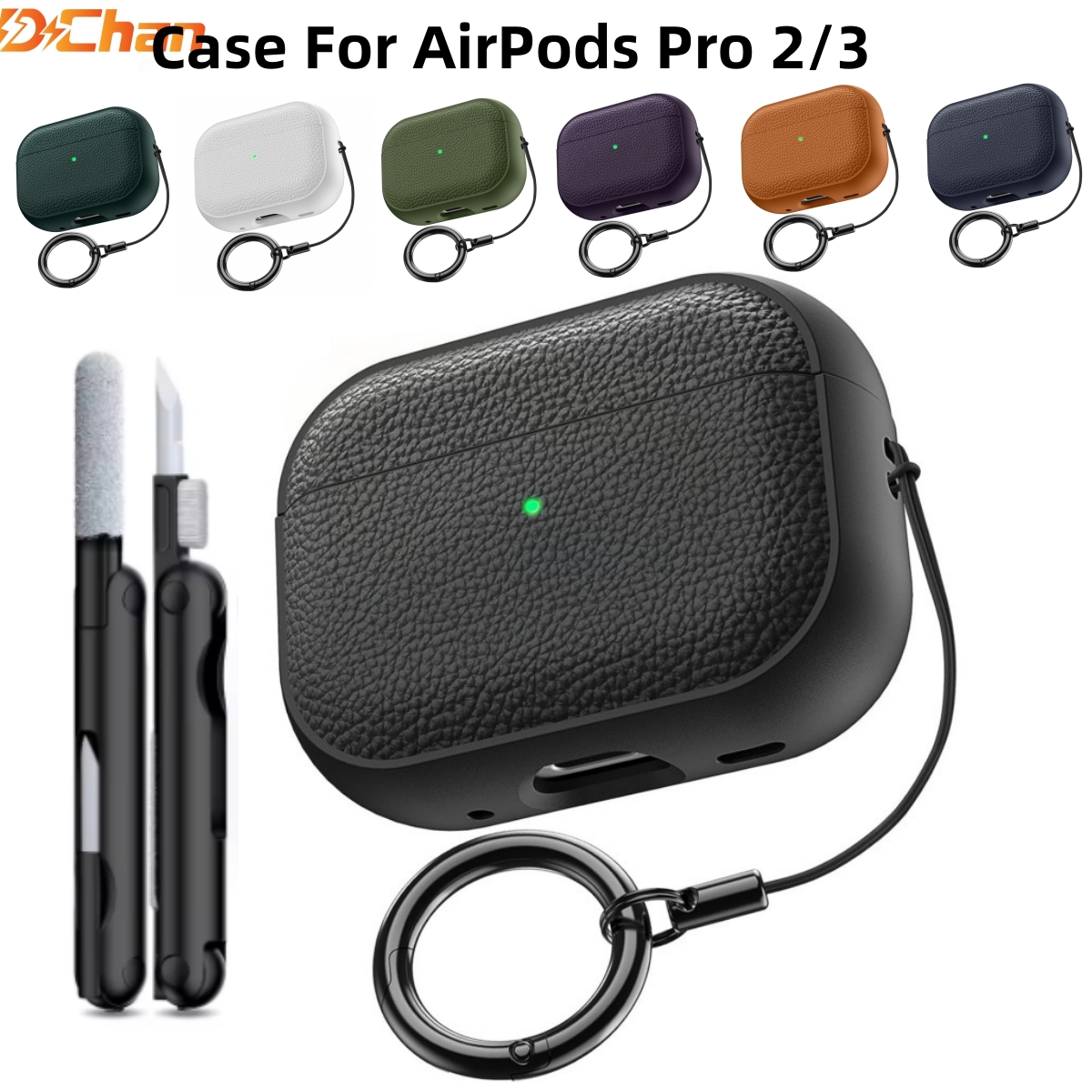 Hülle für AirPods Pro 2./3. Generation mit Trageband und Reinigungsstift Weiche TPU-Leder Kratzschutz-Abdeckung für AirPods 4 Pr