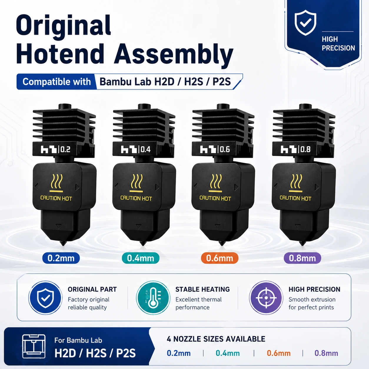 High Flow Hotend Replacement Compatible with Bambu Lab H2D H2S P2S, 0.4/0.6/0.8MM Quick Swap High Quality Nozzle Assembly