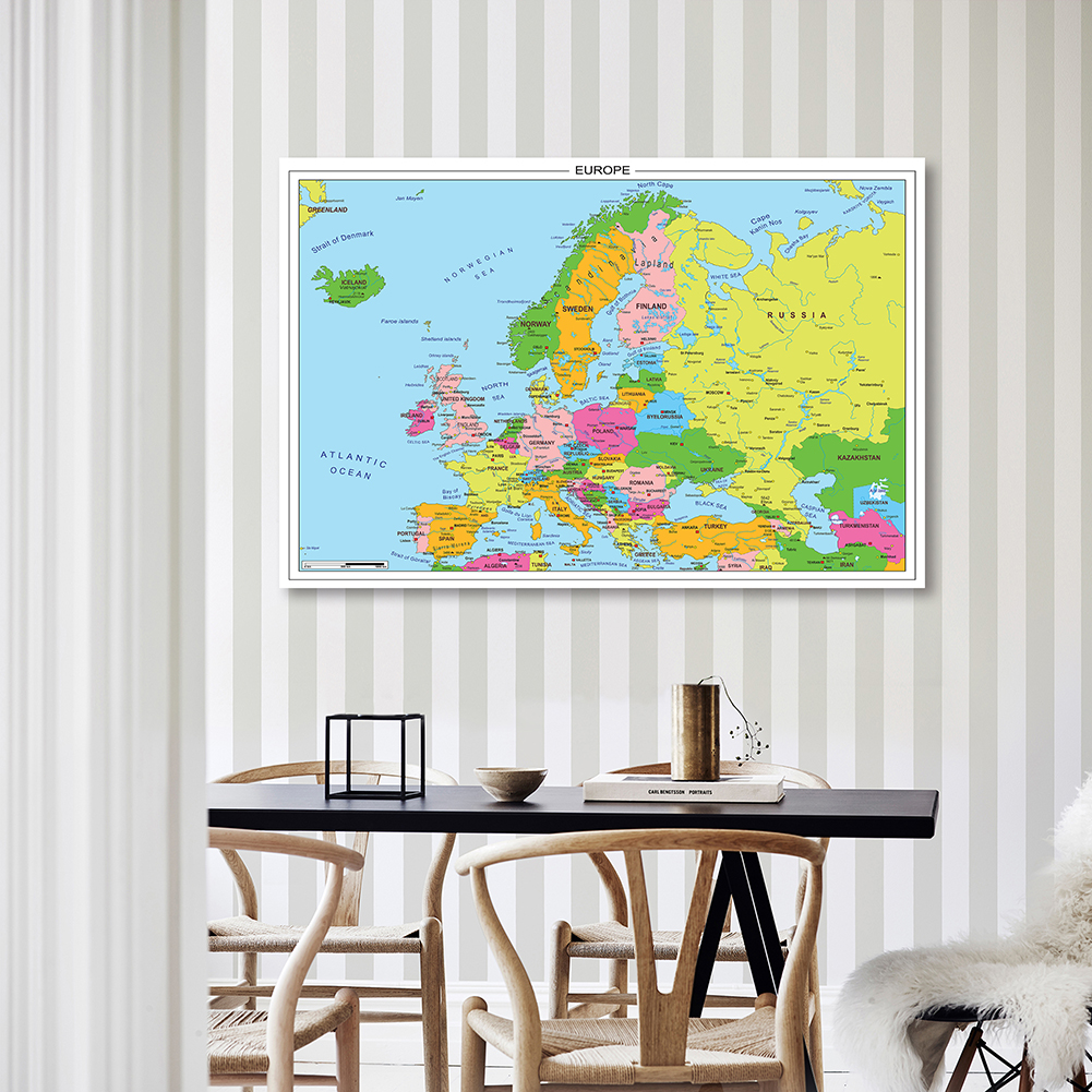 150*100cm The Europe Map Wall Decorative Poster Non-woven Canvas Painting Home Decoration Children School Supplies