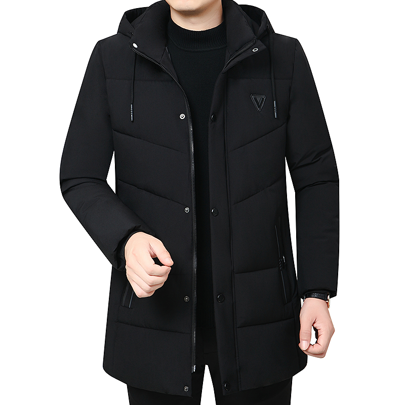 Casaco de algodão com capuz de inverno para homens parkas engrossado cor sólida acolchoado cardigan comprimento midi zip up jaqueta quente masculina
