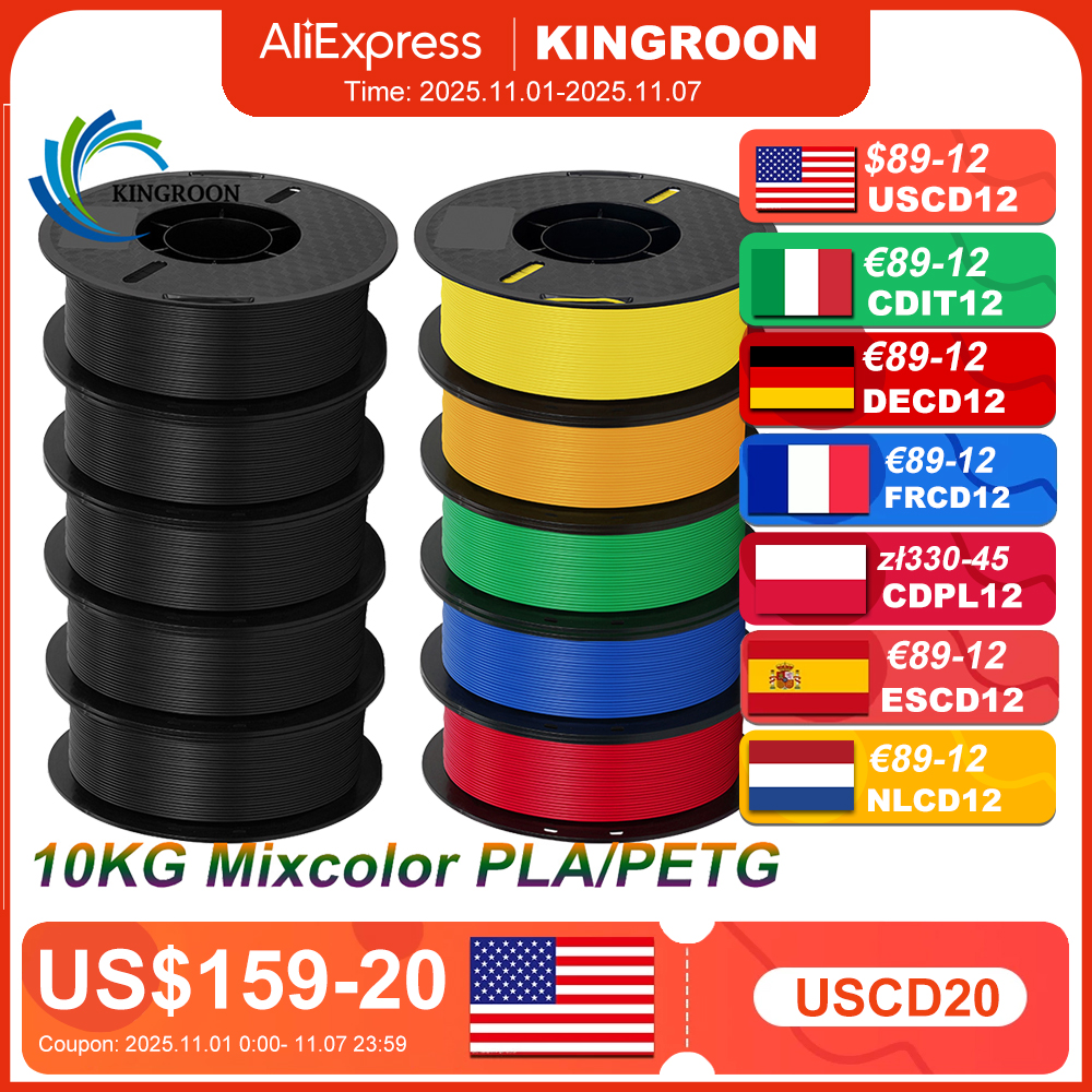 KINGROON 10KG PLA Filament PETG 3d Filament 1,75mm Für 3D Drucker Filament Bundle Gemischte farben FDM Druck material Schnelle Schiff