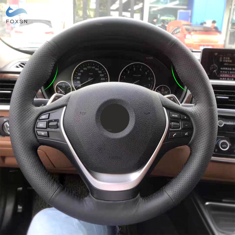 Coprivolante per auto per BMW 1 2 3 Serie F20 F21 F22 F30 F34 F36 Treccia in pelle microfibra perforata con aghi e fili