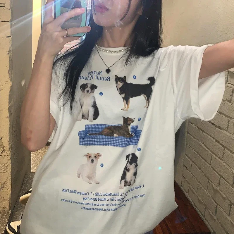 1102dog kawaii camisa gráfica ulzzang unissex moda harajuku streetwear camiseta grunge y2k estética mulher de grandes dimensões tshirts
