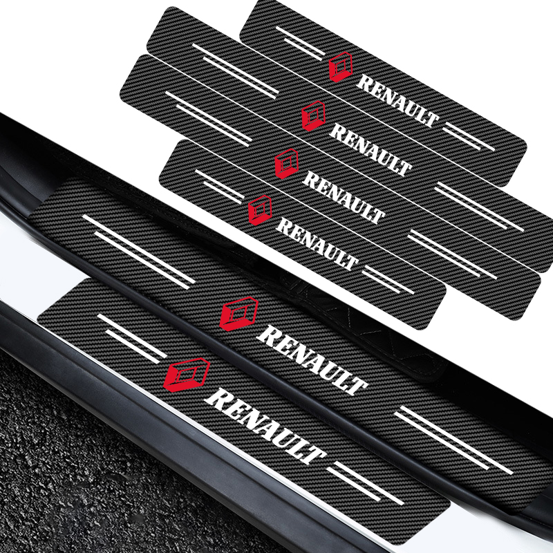 4PCS คาร์บอนไฟเบอร์รถสติกเกอร์ประตูอัตโนมัติเกณฑ์กันน้ําสําหรับ Renault Megane 2 3 Duster Logan Clio 4 Scenic 2 Captur