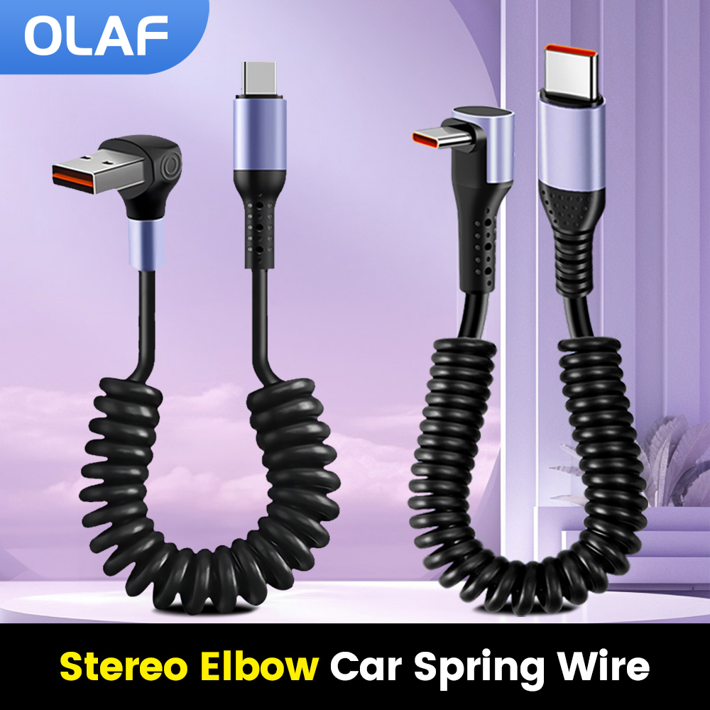 Cable de resorte de coche de 20CM a 1M, Cable de carga rápida corto de 66W, Cable tipo C a tipo C para iPhone 15, Huawei, Xiaomi, Samsung, Cable USB C