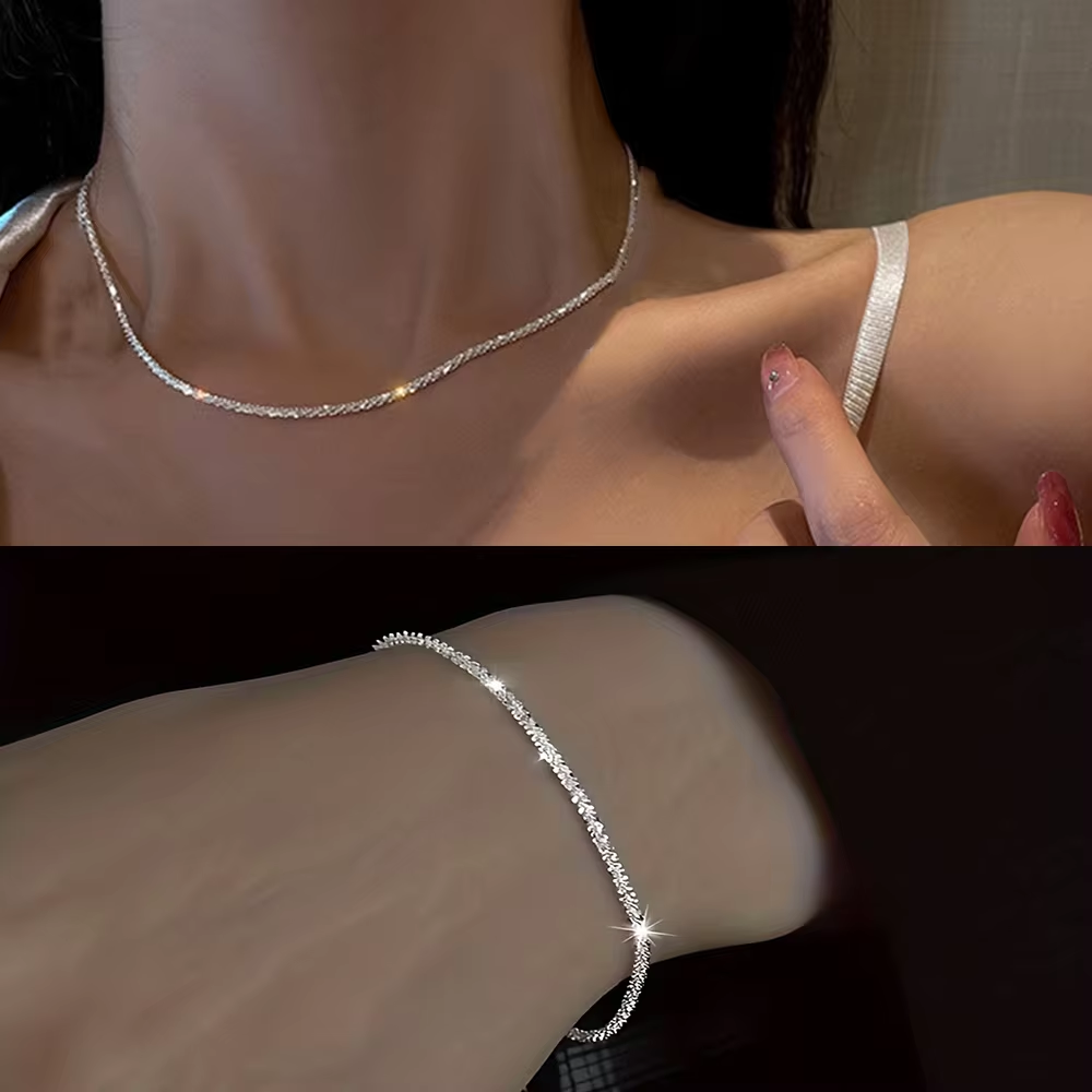 ชุดเครื่องประดับสร้อยข้อมือสร้อยคอโซ่ไหปลาร้าชุบเงินเงา, เครื่องประดับ Starry Sky ที่เรียบง่ายของผู้หญิง