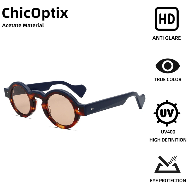 ChicOptix Retro Round Punk Design Sunglasses Women Men Fashion Rivet Decoration Acetate Sunglasses UV400 Colored Nylon Lens