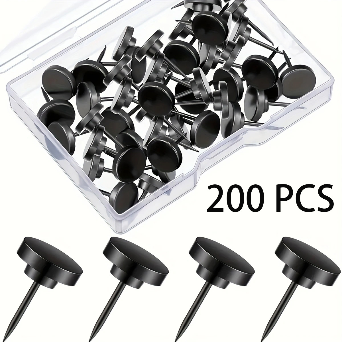 200 Uds. Chinchetas fuertes, tachuelas para pulgar, punta plana de acero para tableros de anuncios, tableros de corcho, mapas, fotos y papeles