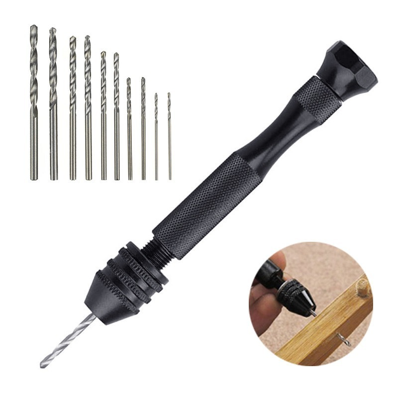 Mini micro broca de mão de alumínio com mandril sem chave hss broca de torção de aço carpintaria perfuração ferramentas rotativas broca manual