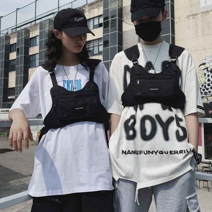 Torba na klatkę piersiową Torba na biodra Hip Hop Streetwear Duża pojemność Sportowe torby na kamizelki taktyczne dla mężczyzn