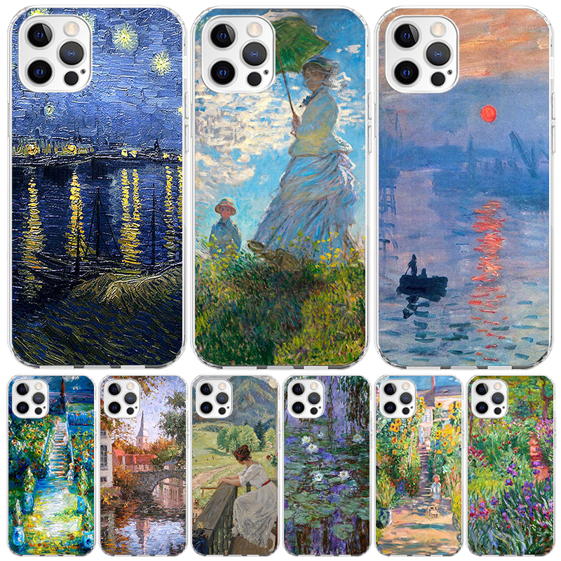 Claude Monet Tuin Lotus Bridge Case Telefoon Cover voor Apple iPhone 16 15 14 13 12 Mini 11 Pro Max 16E X XS XR 7 Plus 8 + SE 2020