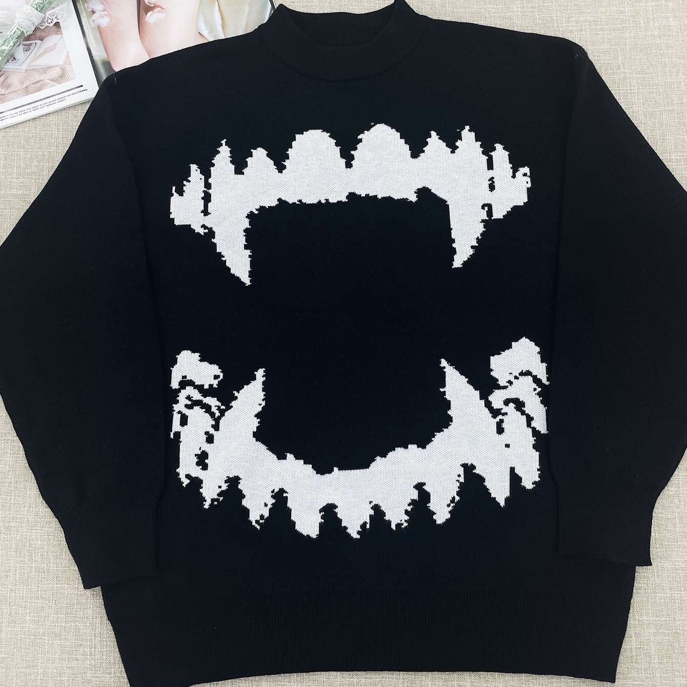 Y2k übergroße Hip-Hop-Pullover Vintage Streetwear gestrickte gotische Zähne Grafik Pullover Herbst Harajuku lose Frauen Pullover