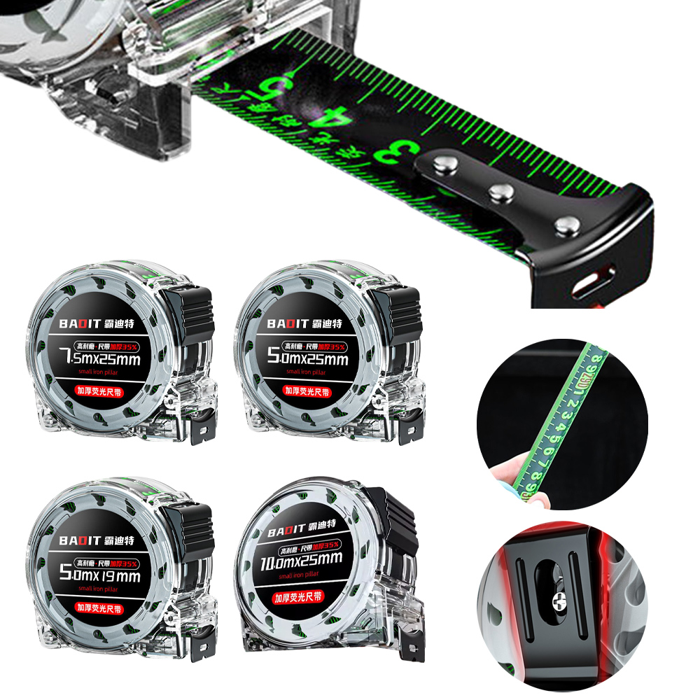 1PCS Selbst Locking Stahl Band Mess Werkzeug Hochpräzise Laser Inkjet Code Box Lineal Messen Fluoreszierende Verbreitert Meter lineal