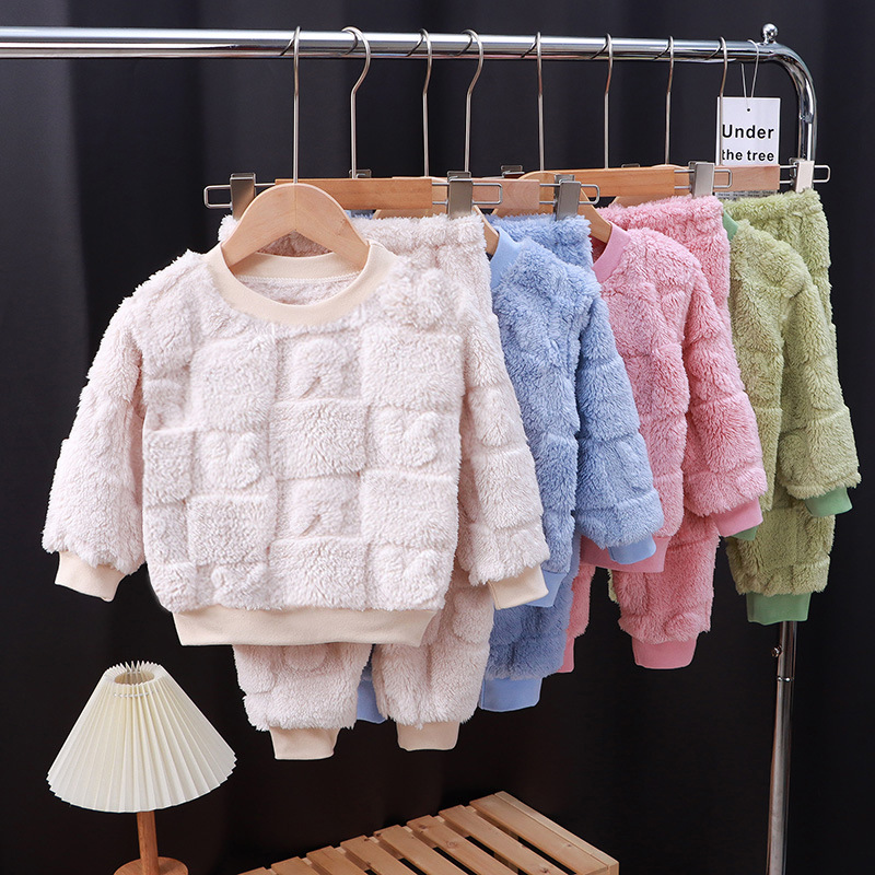 Novo outono e inverno flange pijamas ternos crianças manga longa topo + calças define mais veludo grosso casa wear 1-6 anos de idade