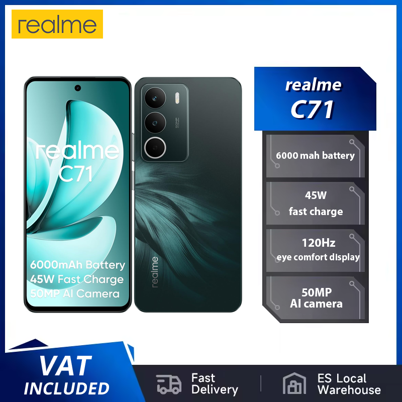 Smartfon Realme C71 Wyświetlacz 120Hz Bateria 6000mAh Ładowanie 45W Zielone Kolorystyka Aparat 50MPAI IP64 Silnik AI o Wysokiej Prędkości 8+256GB