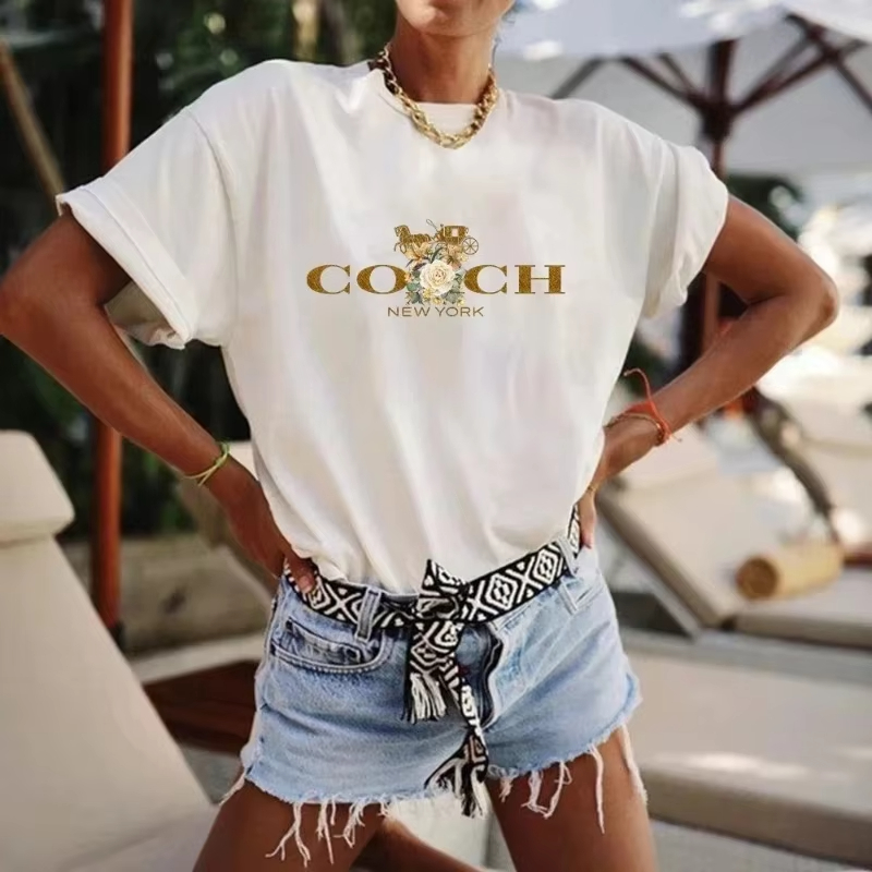 2026年春夏 レディースTシャツ 高級プリント Oネックトップス 柄入り半袖 ヒップホップTシャツ レディースサマーアルファベット