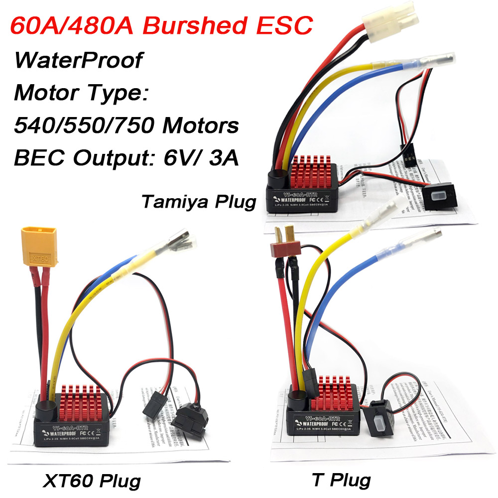 Wodoodporny regulator obrotów ESC 1060 RTR 60A do samochodów RC 1:10 1:12, łodzi RC, Axial SCX10 TRX4 TRX6 HSP QuicRun