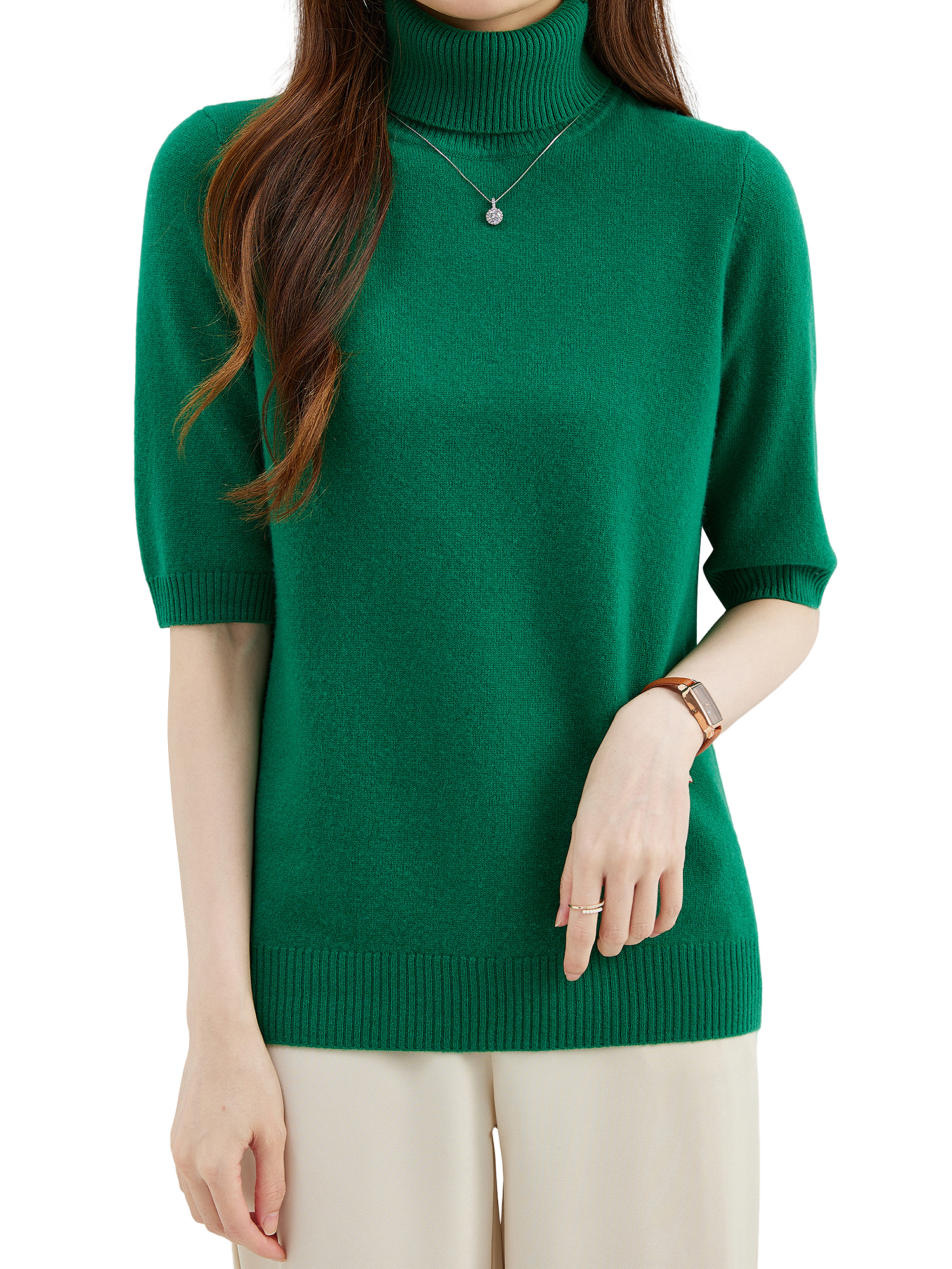 Modny golf damski sweter 100% Merino wełniany, krótki rękaw topy letnie jesienne swetry dzianinowe swetry odzież damska