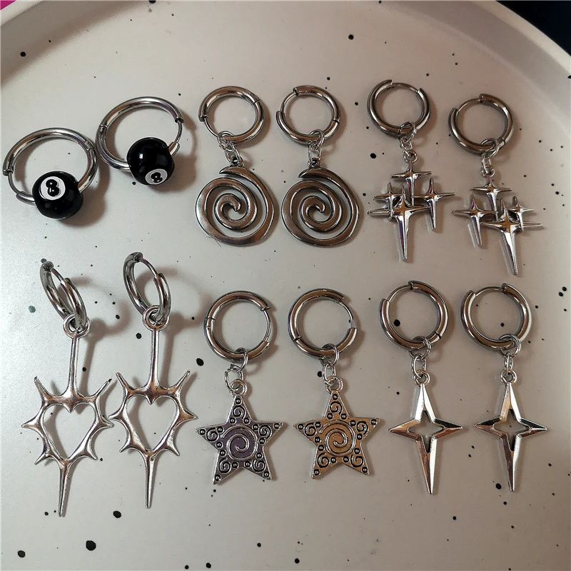 Punk rock oco espinhos amor coração pingente brincos de argola para mulheres homens, amante moda legal rebites pico brincos jóias