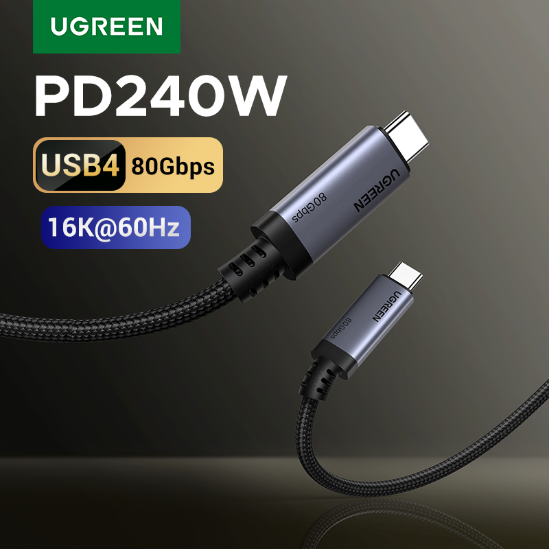 Kabel USB-C UGREEN PD3.1 240W USB4 80Gbps 16K Display Pengisian Cepat Tipe-C Kompatibel dengan Monitor USB-C MacBook iPad iPhone 17