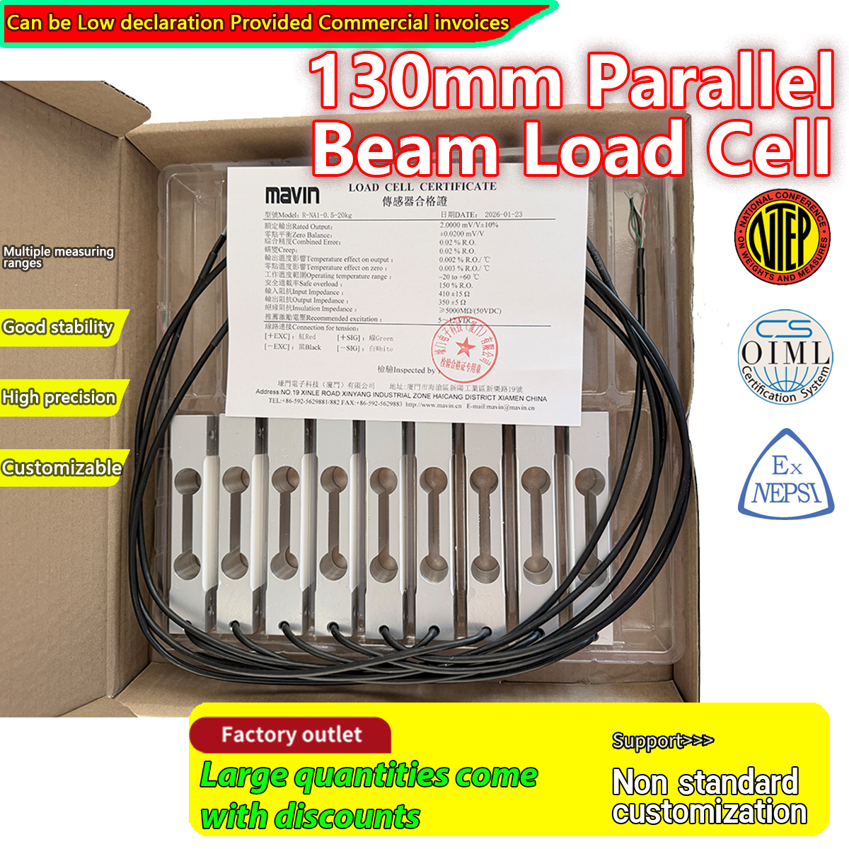 3-100 kg aluminiumlegering parallelle balk-loadcel Hoge nauwkeurigheid gewichtssensor voor industriële weegapparatuur Druksensor