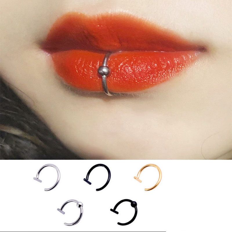 2PC Vrouwen Lip Ring Nep Piercing Rvs Neuspiercings Septum Piercing Clip op Mond Non Piercing Punk manchet Hoop Earring